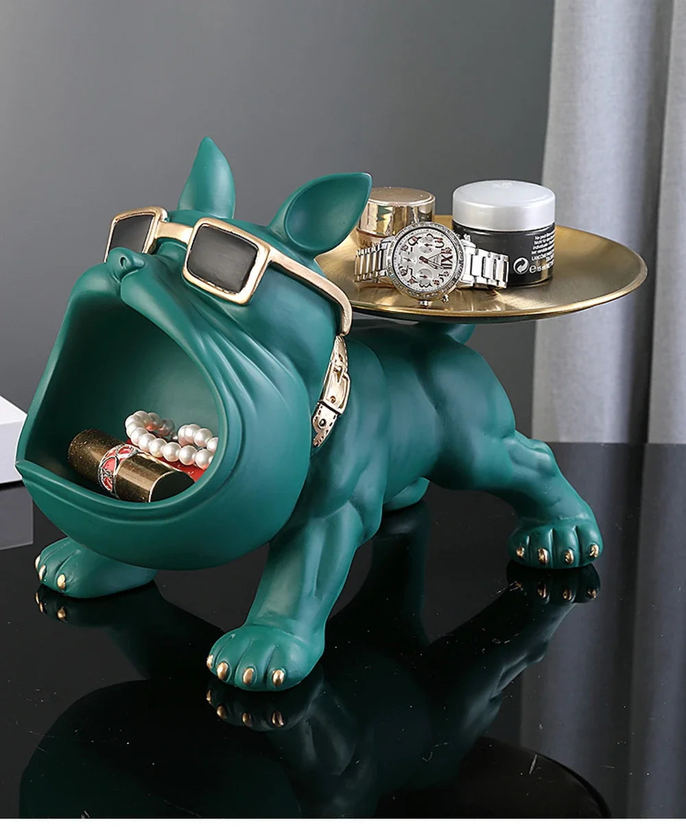Resin Dog Statue Living Room Decor Dog Sculpture Table Tray Ornaments French Bulldog Figurine for Home Interior Desk Decoration