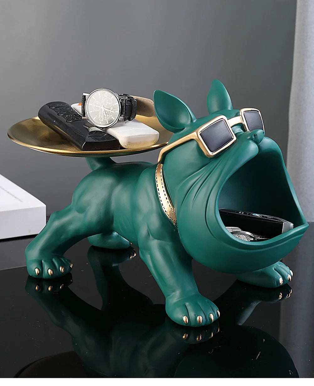 Resin Dog Statue Living Room Decor Dog Sculpture Table Tray Ornaments French Bulldog Figurine for Home Interior Desk Decoration
