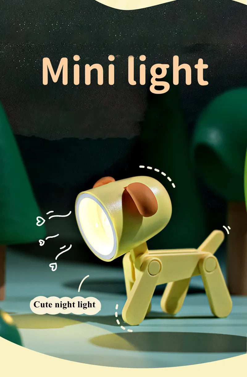 LED Mini Night Light Cute Dog Deer Foldable Desk Lamps Desktop Ornament Book Light Kids Room Bedside Bedroom Decor Holiday Gifts