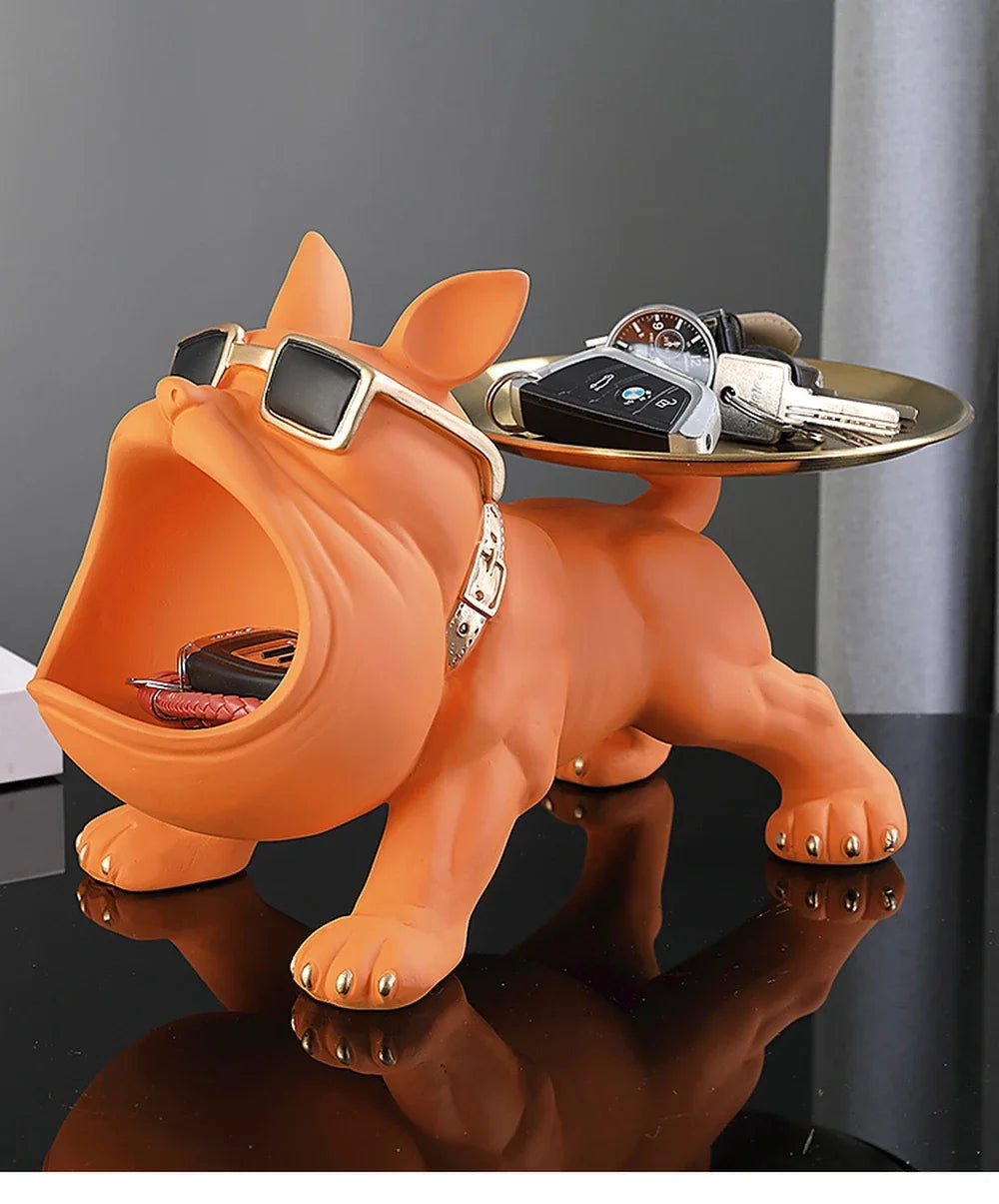 Resin Dog Statue Living Room Decor Dog Sculpture Table Tray Ornaments French Bulldog Figurine for Home Interior Desk Decoration