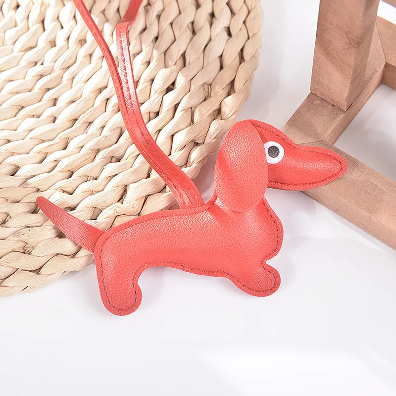 Fashion Car Dachshund Dog Keychain PU Leather Dog Keychains For Women Bag Pendant Jewelry Trinket Key Ring Key Holder Gift