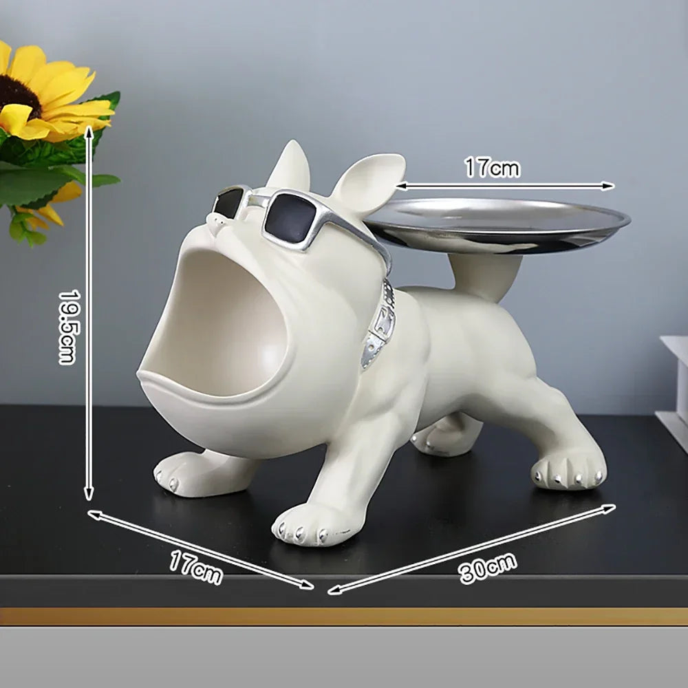 Resin Dog Statue Living Room Decor Dog Sculpture Table Tray Ornaments French Bulldog Figurine for Home Interior Desk Decoration