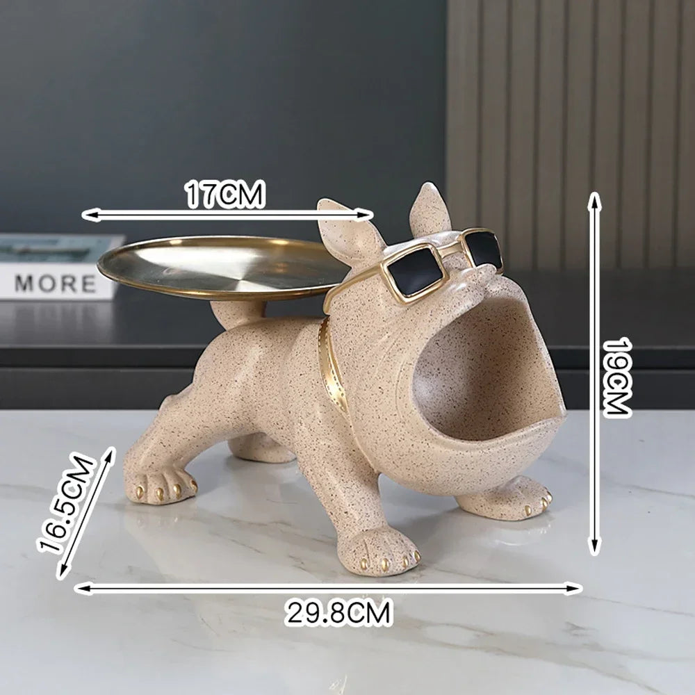 Resin Dog Statue Living Room Decor Dog Sculpture Table Tray Ornaments French Bulldog Figurine for Home Interior Desk Decoration