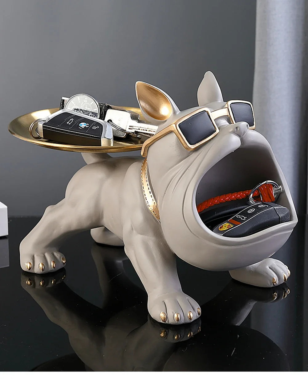 Resin Dog Statue Living Room Decor Dog Sculpture Table Tray Ornaments French Bulldog Figurine for Home Interior Desk Decoration