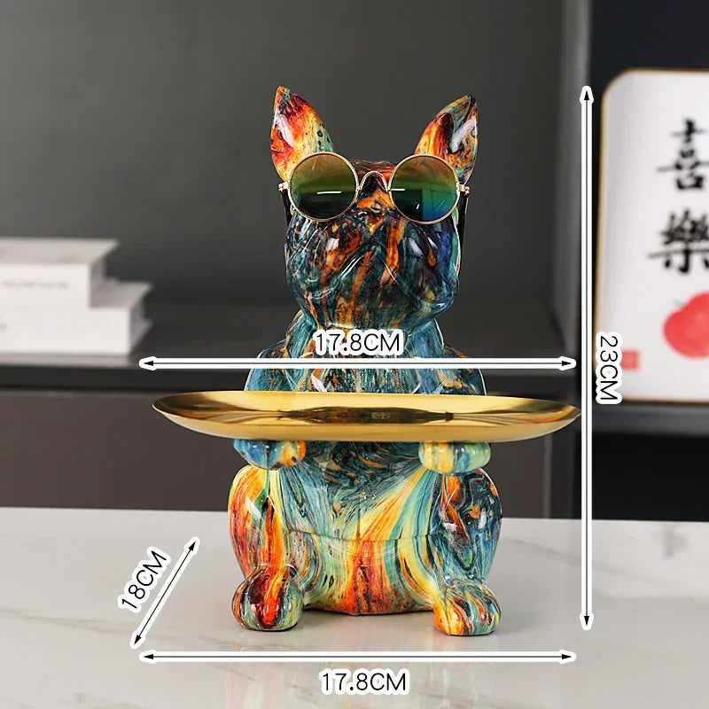 Resin Dog Statue Living Room Decor Dog Sculpture Table Tray Ornaments French Bulldog Figurine for Home Interior Desk Decoration