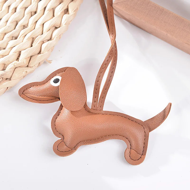 Fashion Car Dachshund Dog Keychain PU Leather Dog Keychains For Women Bag Pendant Jewelry Trinket Key Ring Key Holder Gift