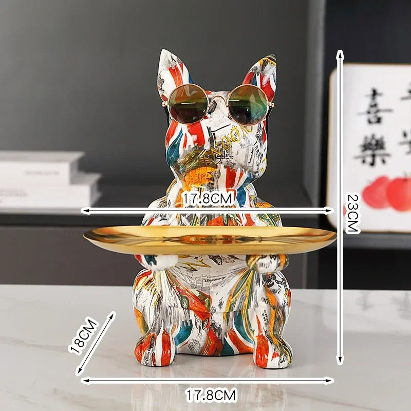 Resin Dog Statue Living Room Decor Dog Sculpture Table Tray Ornaments French Bulldog Figurine for Home Interior Desk Decoration