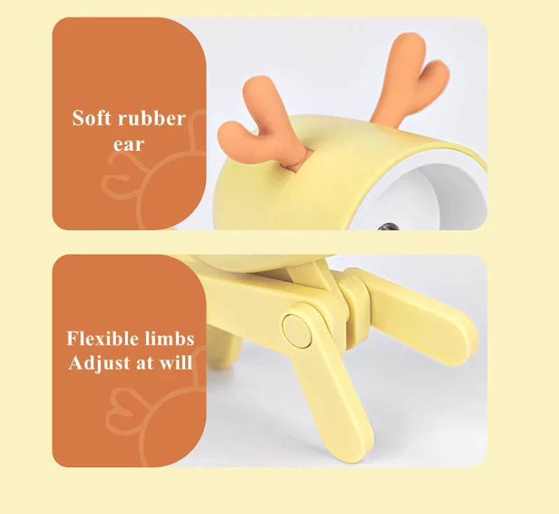 LED Mini Night Light Cute Dog Deer Foldable Desk Lamps Desktop Ornament Book Light Kids Room Bedside Bedroom Decor Holiday Gifts