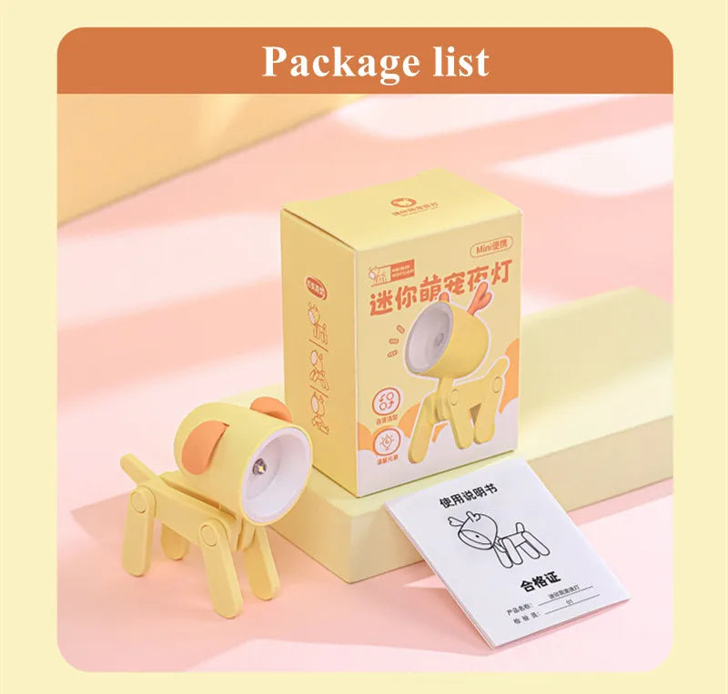 LED Mini Night Light Cute Dog Deer Foldable Desk Lamps Desktop Ornament Book Light Kids Room Bedside Bedroom Decor Holiday Gifts