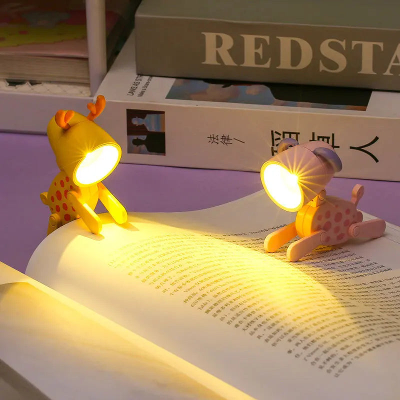 LED Mini Night Light Cute Dog Deer Foldable Desk Lamps Desktop Ornament Book Light Kids Room Bedside Bedroom Decor Holiday Gifts