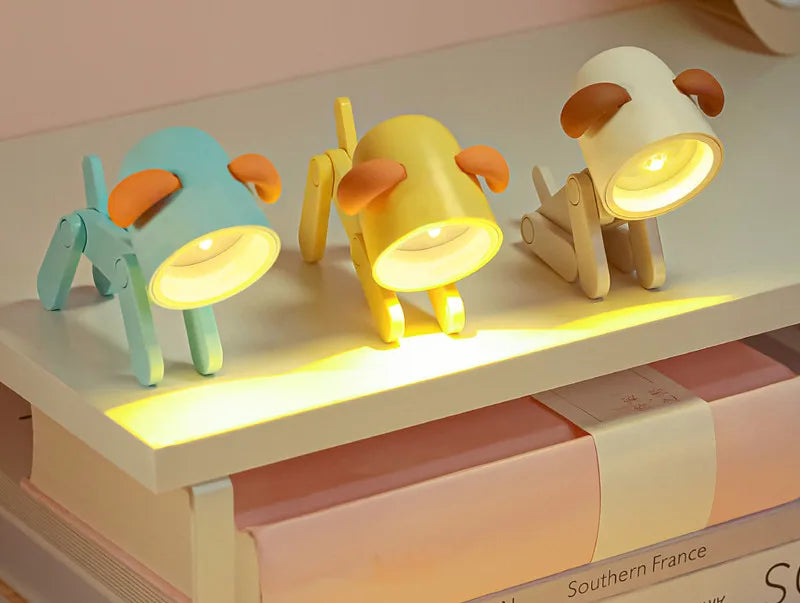 LED Mini Night Light Cute Dog Deer Foldable Desk Lamps Desktop Ornament Book Light Kids Room Bedside Bedroom Decor Holiday Gifts