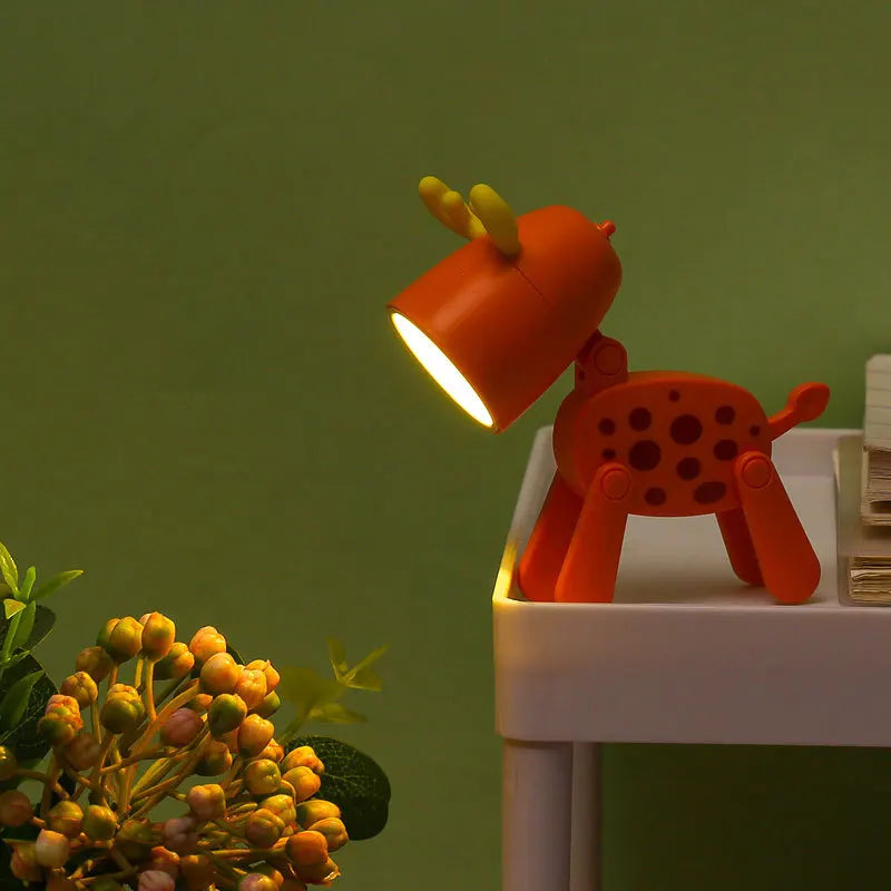 LED Mini Night Light Cute Dog Deer Foldable Desk Lamps Desktop Ornament Book Light Kids Room Bedside Bedroom Decor Holiday Gifts