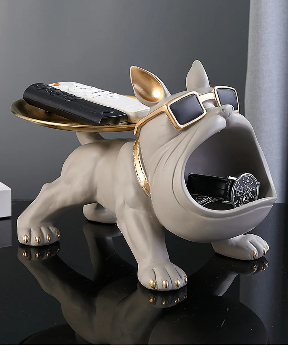 Resin Dog Statue Living Room Decor Dog Sculpture Table Tray Ornaments French Bulldog Figurine for Home Interior Desk Decoration