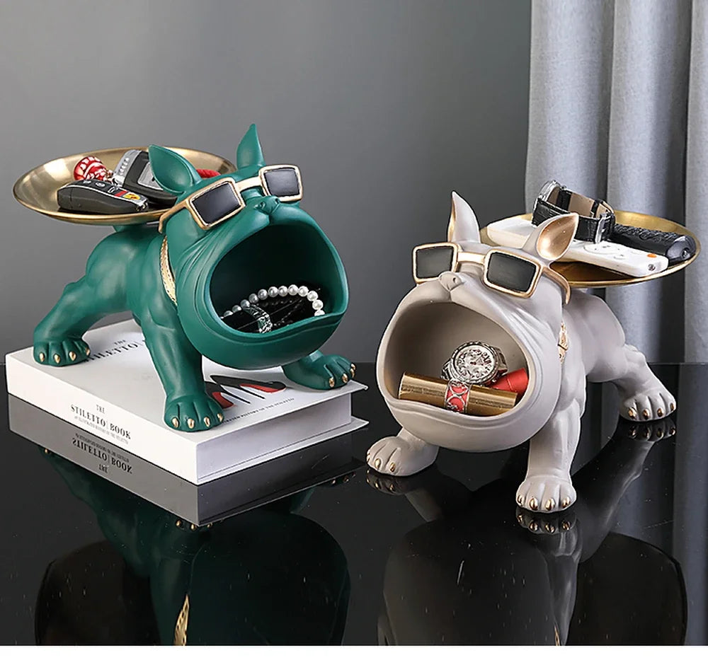 Resin Dog Statue Living Room Decor Dog Sculpture Table Tray Ornaments French Bulldog Figurine for Home Interior Desk Decoration