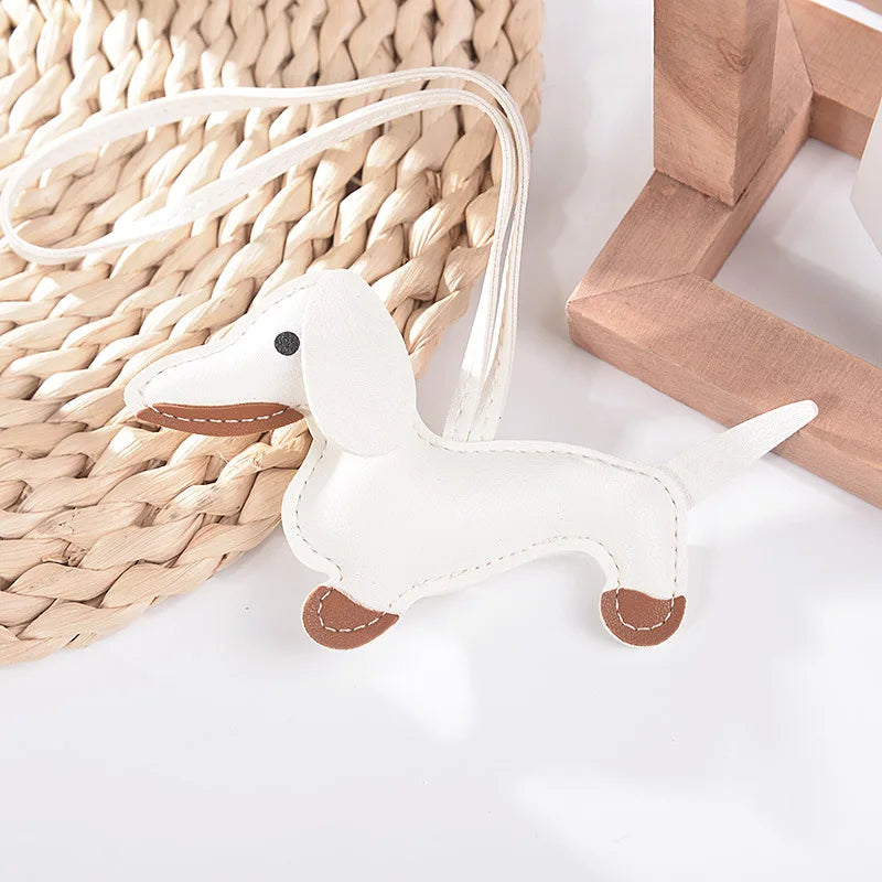 Fashion Car Dachshund Dog Keychain PU Leather Dog Keychains For Women Bag Pendant Jewelry Trinket Key Ring Key Holder Gift