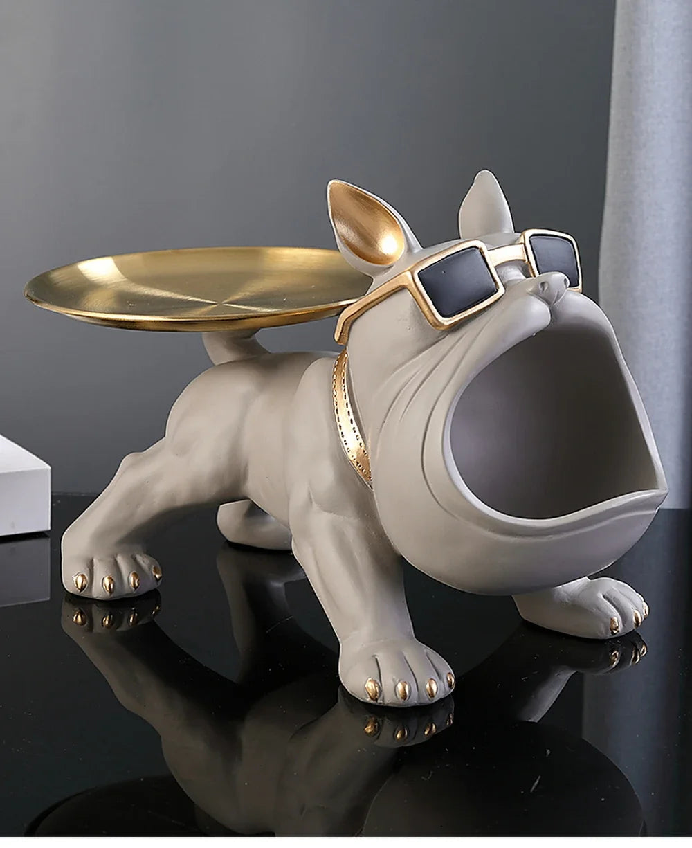 Resin Dog Statue Living Room Decor Dog Sculpture Table Tray Ornaments French Bulldog Figurine for Home Interior Desk Decoration