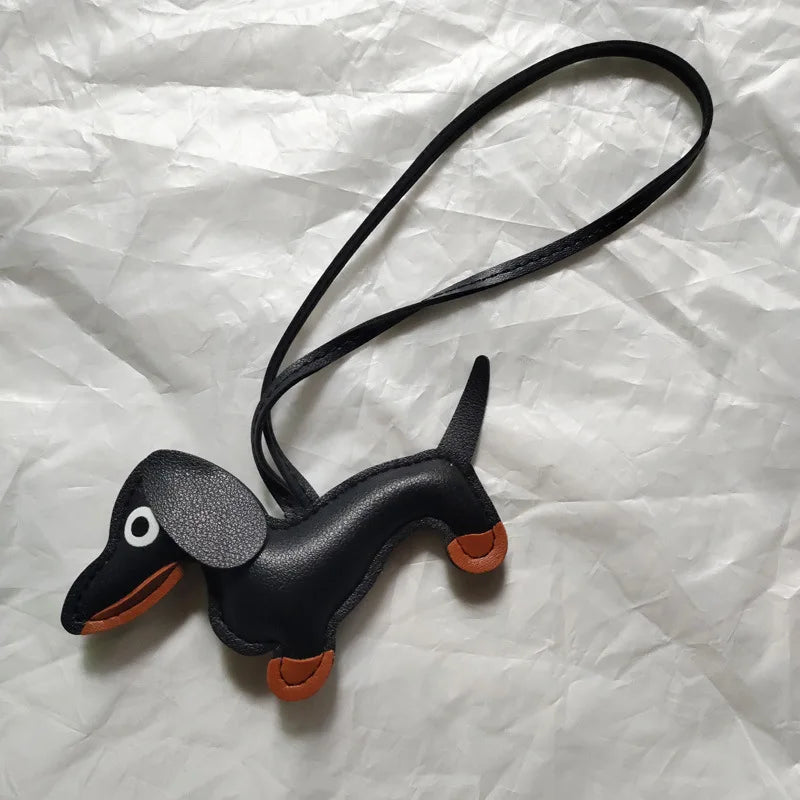 Fashion Car Dachshund Dog Keychain PU Leather Dog Keychains For Women Bag Pendant Jewelry Trinket Key Ring Key Holder Gift