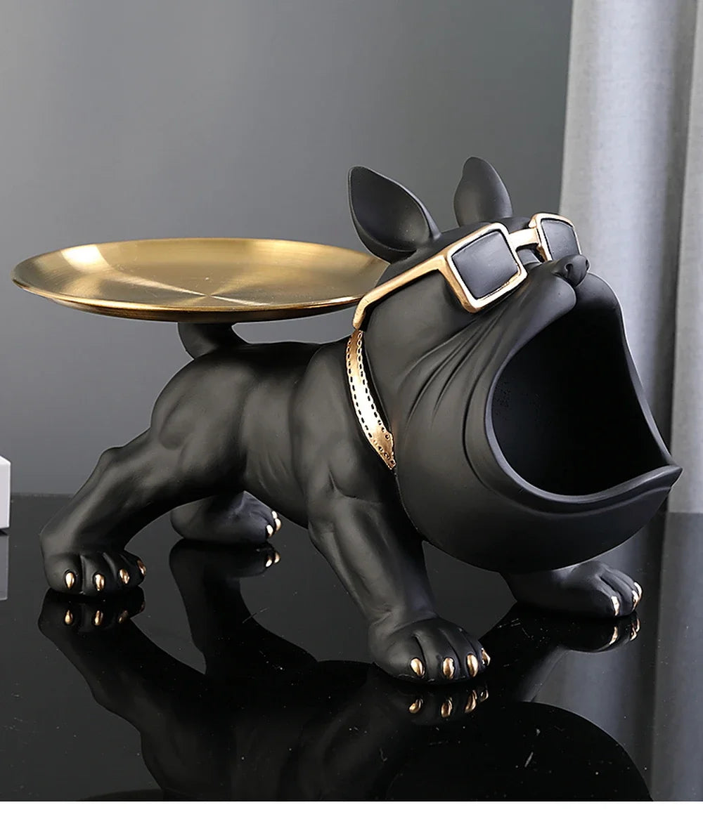 Resin Dog Statue Living Room Decor Dog Sculpture Table Tray Ornaments French Bulldog Figurine for Home Interior Desk Decoration
