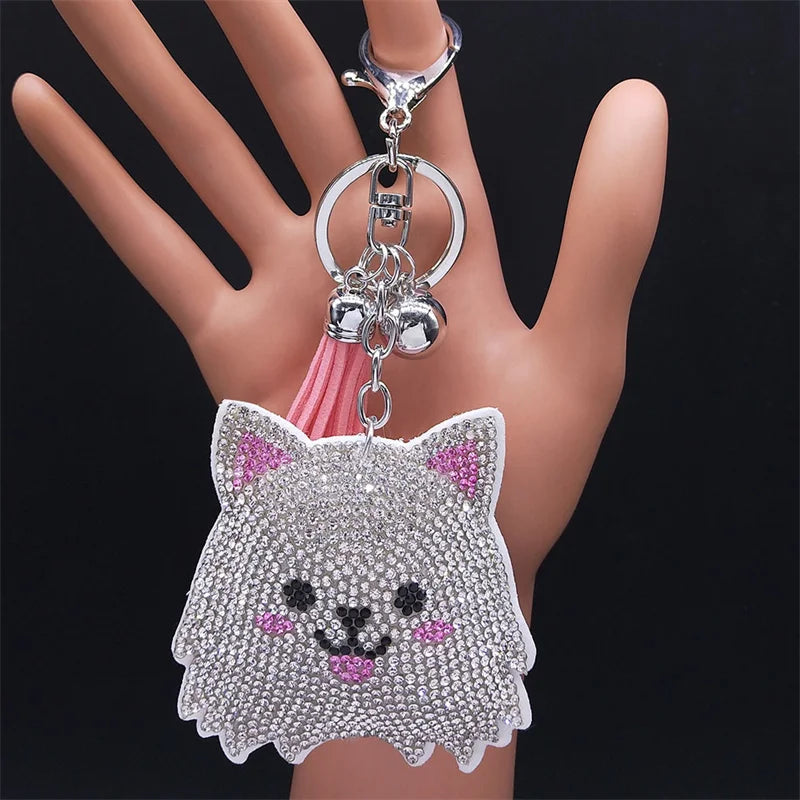 Fashion Chihuahua Dog Crystal Keychain Bag Accessories for Women Gold Color Keyring Jewelry llaveros para mujer K2502S01