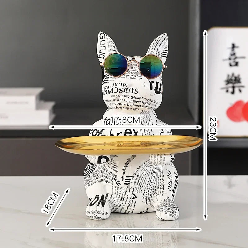 Resin Dog Statue Living Room Decor Dog Sculpture Table Tray Ornaments French Bulldog Figurine for Home Interior Desk Decoration