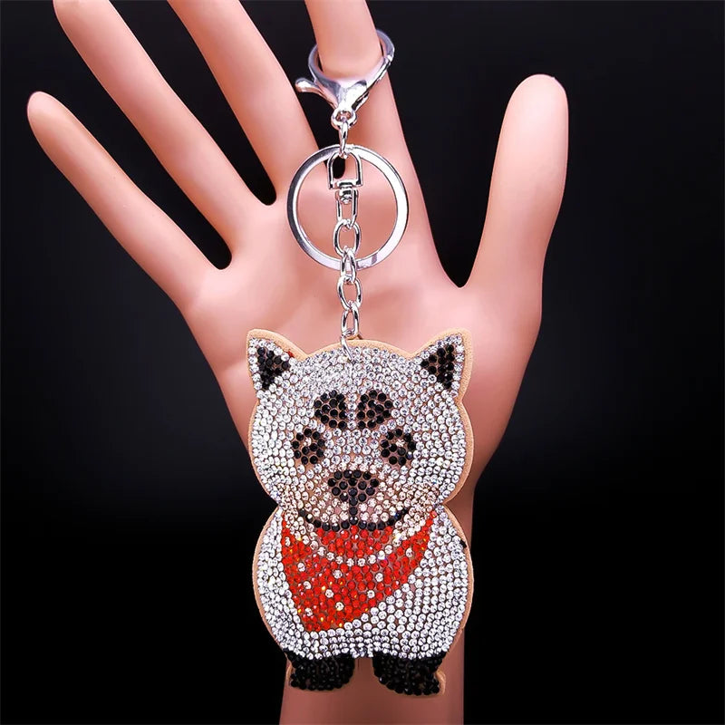 Fashion Chihuahua Dog Crystal Keychain Bag Accessories for Women Gold Color Keyring Jewelry llaveros para mujer K2502S01