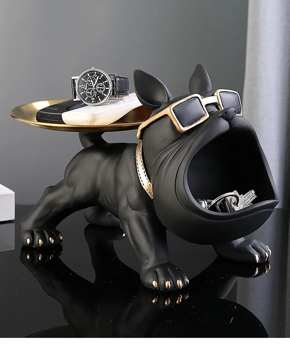 Resin Dog Statue Living Room Decor Dog Sculpture Table Tray Ornaments French Bulldog Figurine for Home Interior Desk Decoration