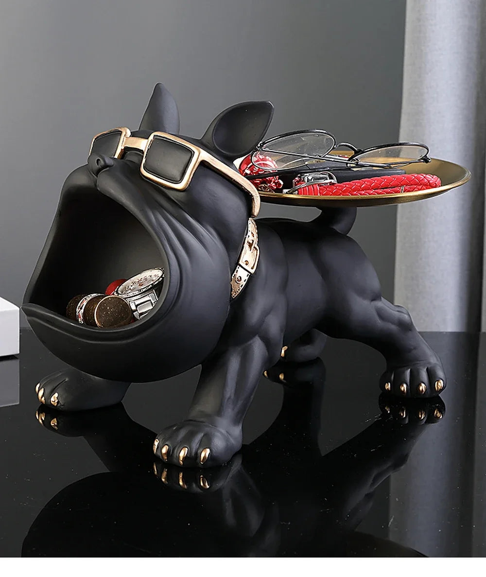 Resin Dog Statue Living Room Decor Dog Sculpture Table Tray Ornaments French Bulldog Figurine for Home Interior Desk Decoration