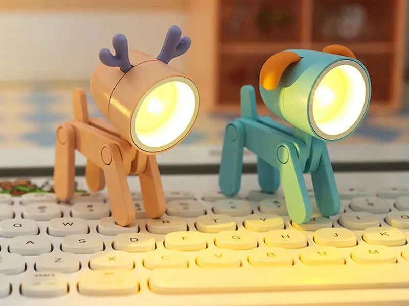 LED Mini Night Light Cute Dog Deer Foldable Desk Lamps Desktop Ornament Book Light Kids Room Bedside Bedroom Decor Holiday Gifts