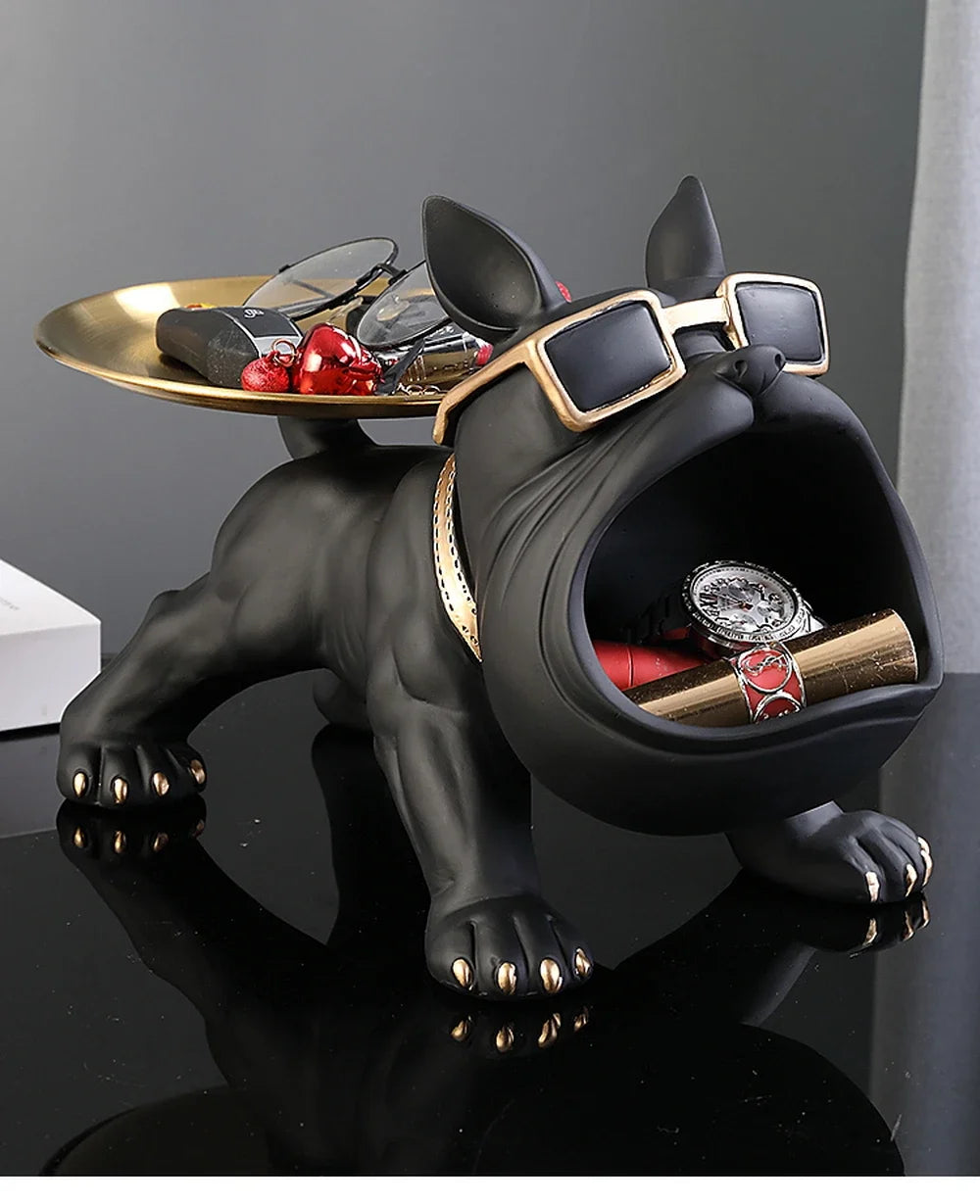 Resin Dog Statue Living Room Decor Dog Sculpture Table Tray Ornaments French Bulldog Figurine for Home Interior Desk Decoration