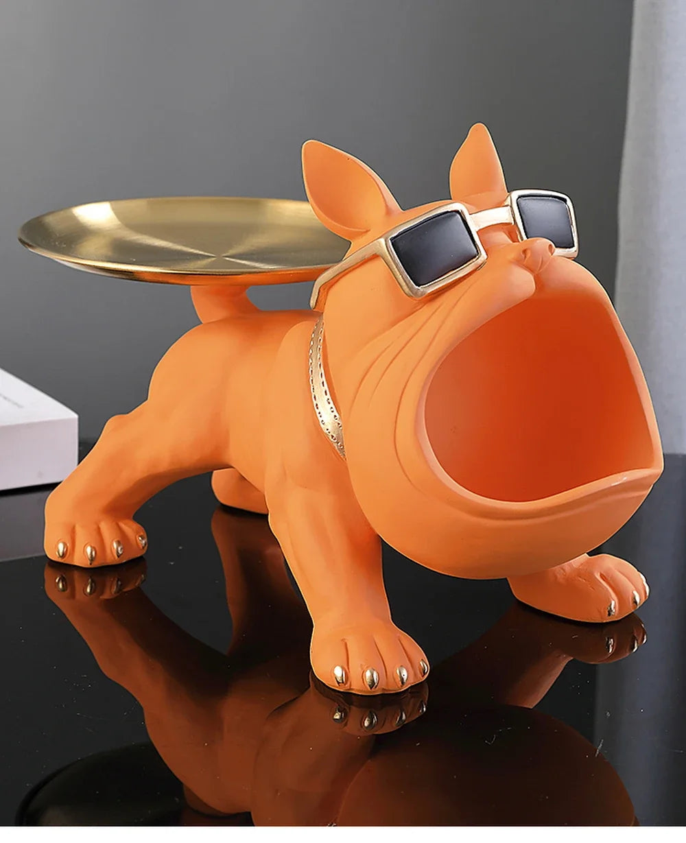 Resin Dog Statue Living Room Decor Dog Sculpture Table Tray Ornaments French Bulldog Figurine for Home Interior Desk Decoration
