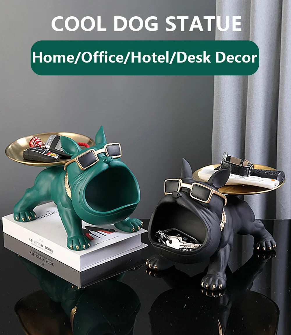 Resin Dog Statue Living Room Decor Dog Sculpture Table Tray Ornaments French Bulldog Figurine for Home Interior Desk Decoration