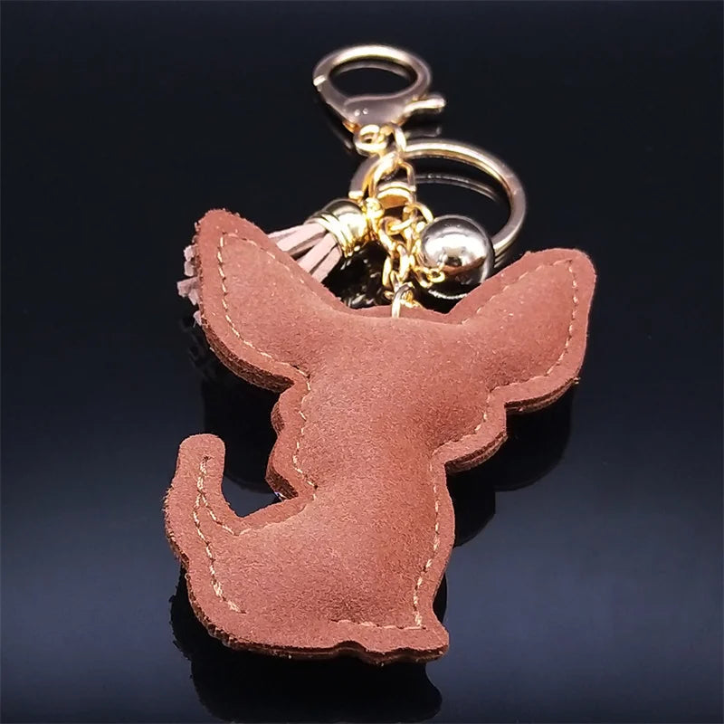 Fashion Chihuahua Dog Crystal Keychain Bag Accessories for Women Gold Color Keyring Jewelry llaveros para mujer K2502S01