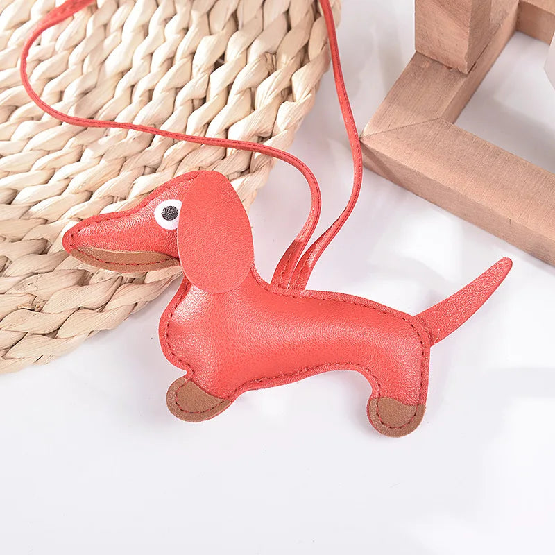 Fashion Car Dachshund Dog Keychain PU Leather Dog Keychains For Women Bag Pendant Jewelry Trinket Key Ring Key Holder Gift