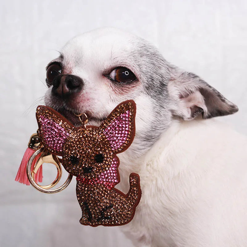 Fashion Chihuahua Dog Crystal Keychain Bag Accessories for Women Gold Color Keyring Jewelry llaveros para mujer K2502S01
