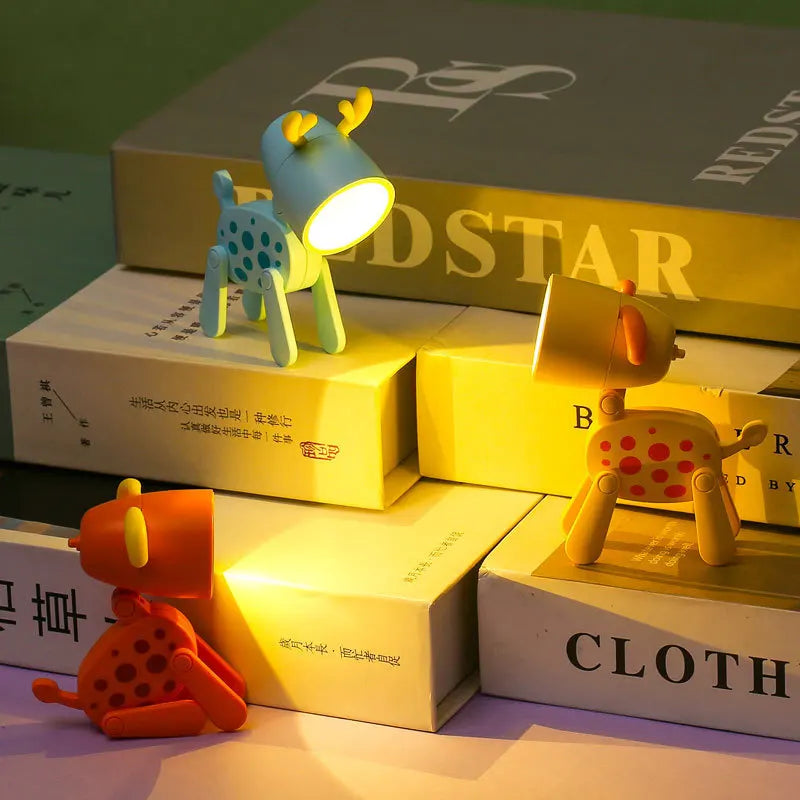 LED Mini Night Light Cute Dog Deer Foldable Desk Lamps Desktop Ornament Book Light Kids Room Bedside Bedroom Decor Holiday Gifts