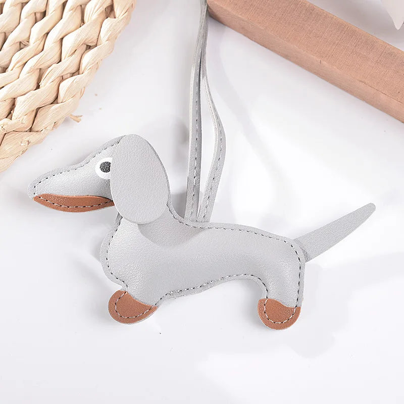 Fashion Car Dachshund Dog Keychain PU Leather Dog Keychains For Women Bag Pendant Jewelry Trinket Key Ring Key Holder Gift