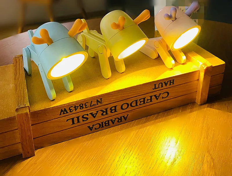 LED Mini Night Light Cute Dog Deer Foldable Desk Lamps Desktop Ornament Book Light Kids Room Bedside Bedroom Decor Holiday Gifts