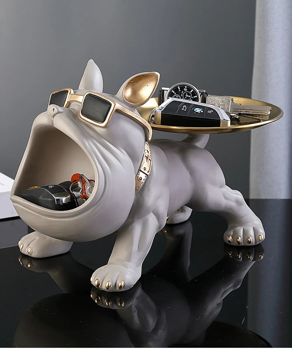 Resin Dog Statue Living Room Decor Dog Sculpture Table Tray Ornaments French Bulldog Figurine for Home Interior Desk Decoration